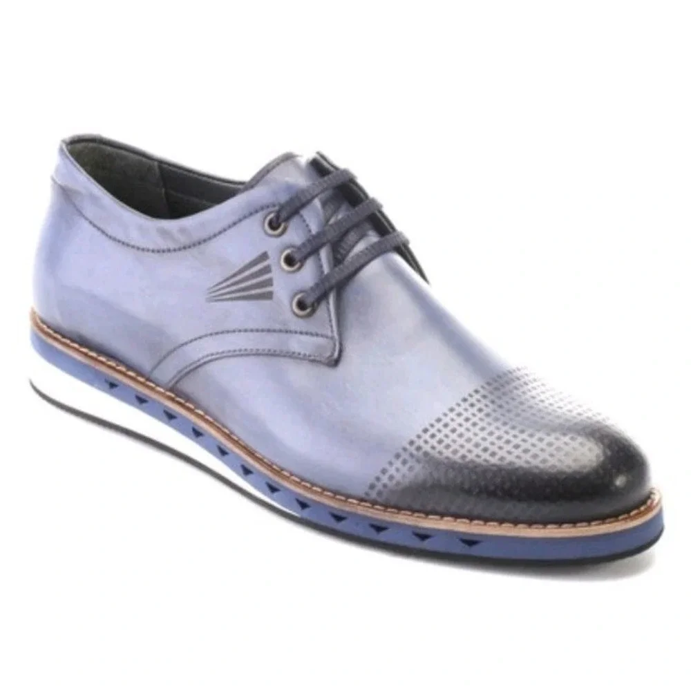 S'Baker Leather EMBOSSED DERBY SHOES BLUE Men 8.5 EU 41 Sneaker Casual EUC